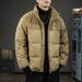 Men’s Winter Puffer Jacket – Slim Fit Stand Collar Coat With 90% White Goose Down (550FP, M-3XL) In Sage Grey/Black/Biscuit Brown_viptrois.com