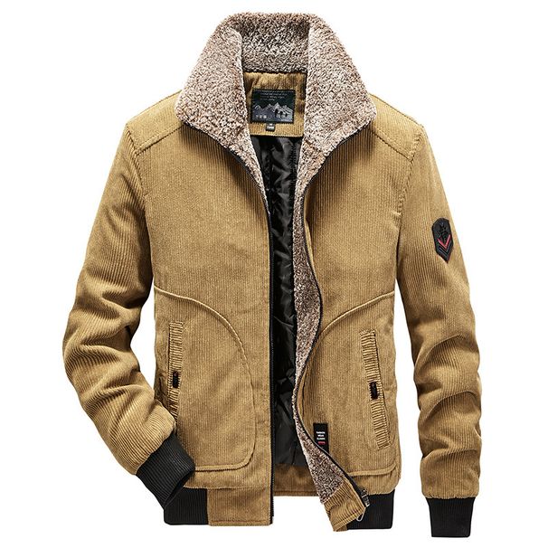 Men's business cotton coat corduroy warm lapel jacket thick warm coat middle aged dad wear_viptrois.com