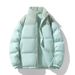 Unisex Winter Corduroy Padded Jacket - Thickened Warm Coat With Stand Collar, Color Block Design, Loose Fit For Men And Women_viptrois.com