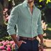 Men's Clothing Men's Fashion 3D Digital Print Long Sleeve Shirt - Stripe Pattern Breathable Polyester Casual Button Down Shirt For Everyday Wear_viptrois.com
