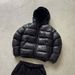 Men's Winter Puffer Jacket With Geometric Print, Thickened Hooded Short Coat, 80% White Duck Down Filling, Lightweight Polyester Shell (Black, Grey)_viptrois.com
