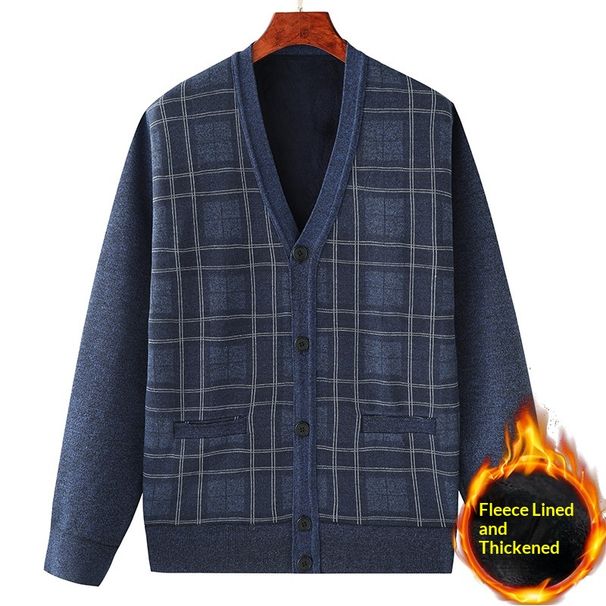 Pure Clothing Middle-aged And Elderly Men, Fleece-lined Thickened Cardigan, Winter Warm V-neck Sweater Dad, Knitted Jacket_viptrois.com