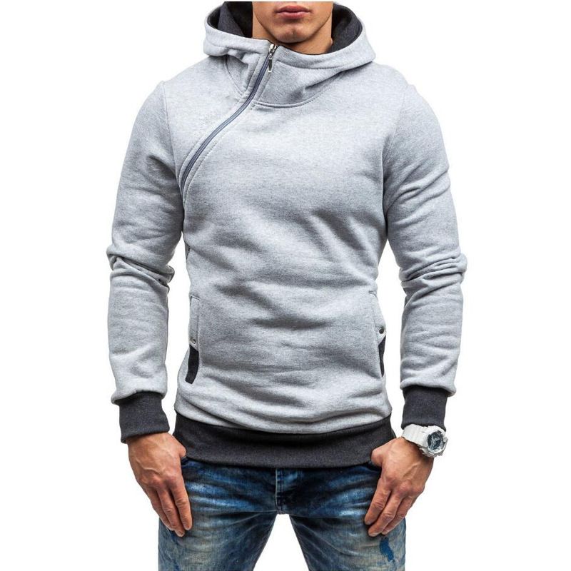 Men's Autumn And Winter New Hooded Sweater, Pullover Men's Diagonal Zipper Hooded Sweater, Multi-color_viptrois.com