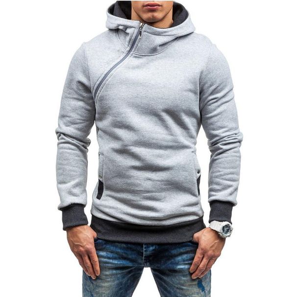 European American Autumn And Winter New Pullover Men's Diagonal Zipper Hooded Sweatshirt Multi-color_viptrois.com