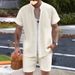 2025d New Summer Men's Shirt Casual Henley Collar Pocket Short Sleeve Shorts Beach Set_viptrois.com
