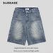 Men's Clothing Deconstructed Washed Distressed Workwear Denim Shorts For Men And Women Retro Loose Straight Shorts_viptrois.com