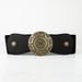 Western Cincher Elastic Waistband For Women Wide Version Waist Slimming Punk Style Metal Carved Round Buckle Belt_viptrois.com