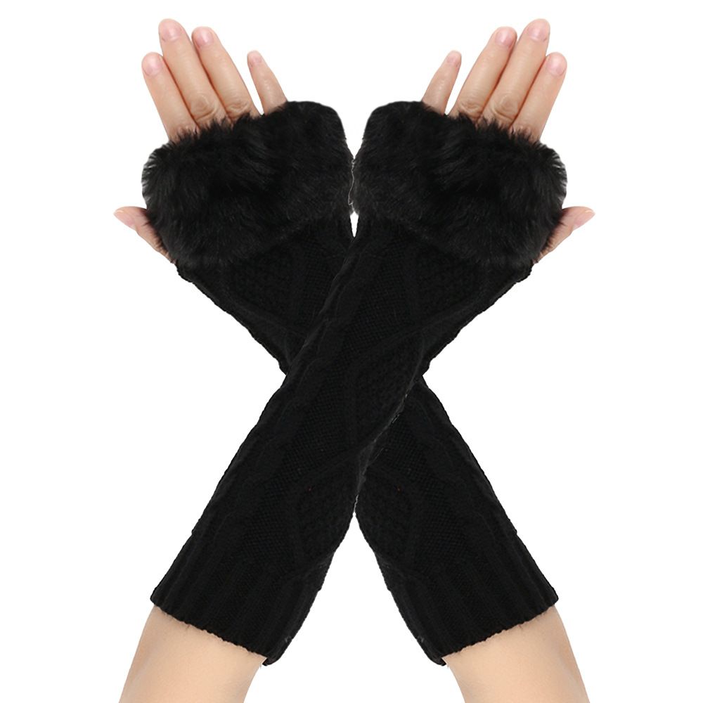 Men's Gloves Diamond shaped long fur gloves for women with sleeves, knitted warm fingerless arm sleeves, autumn and winter wool long gloves_viptrois.com