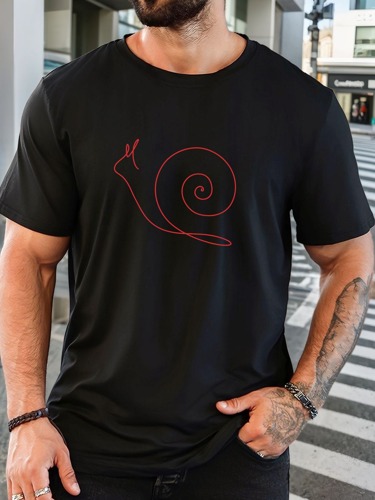 Maglietta Uomo 180g Cotone Puro Girocollo Stampa Lumaca Morbida Traspirante Top Estivo Monocolore Taglio Regolare Uso Quotidiano Casual_viptrois.com