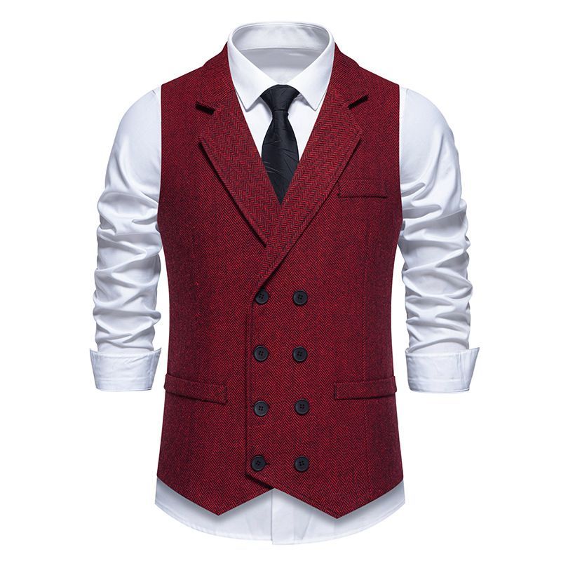 Men's Tweed Suit Vest Retro Lapel Double-breasted Vest, The Same As Shelby_viptrois.com