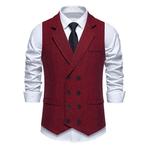 Men's Tweed Suit Vest Retro Lapel Double-breasted Vest, The Same As Shelby_viptrois.com
