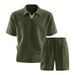 Men's Fashion 3D Polo Collar Short Sleeve Casual Suit Solid Color New Summer_viptrois.com