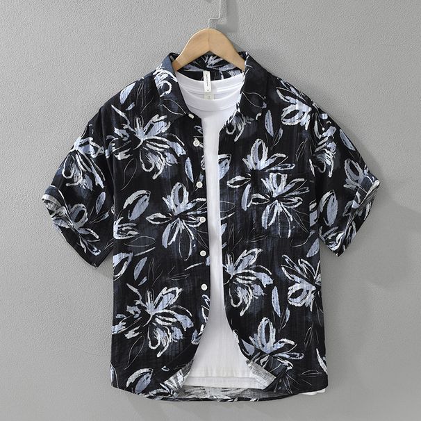 Printed Fresh Short Sleeved Shirt For Men, Fashionable And Versatile, Artistic And Casual Loose Top_viptrois.com