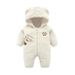 Unisex Baby Fleece-Lined Hooded Romper With Bear Paw Design - Soft & Warm Winter Outfit For Newborns (0-12M, 59-80cm)_viptrois.com