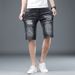 Men's elastic black and gray ripped trousers trendy brand youth casual breeches fashion Korean version_viptrois.com