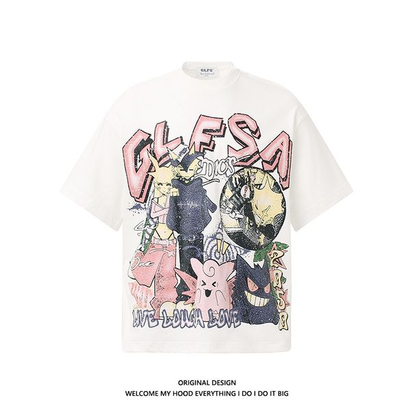Y2K Hip Hop Punk Printed Harajuku Pattern American Gothic Street Wear Men's Fashion Cotton Extra Large T-shirt_viptrois.com