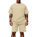 Men's Clothing Men's Summer New Jacquard Plaid Short Sleeved T Shirt Loose Large Size Straight Casual Shorts Suit_viptrois.com