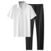 Men's Clothing Summer Ultra Thin Silky Ice Silk Light Luxury Seamless Glued Short Sleeved Shirt Suit Business Casual Sports Two Piece Suit For Men_viptrois.com