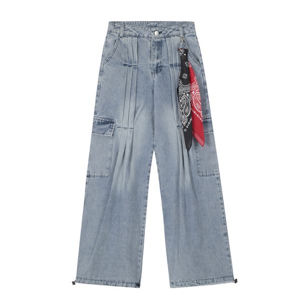 Streamer Pendant Design Sense Jeans Men And Women Style American High Street Loose Casual All-Match Straight-leg Pants_viptrois.com