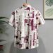 Men's Retro Burgundy Newspaper Print Short Sleeved Shirt Street Style Summer New Exclusive_viptrois.com