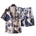Men's Shirt Suit Summer New Fashion Print Short-sleeved Shirt Beach Pants Big Size_viptrois.com