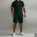 2pcs Casual Trendy Lapel Zip Sports Fleece Polo Shirt Set For Sports Gifts_viptrois.com