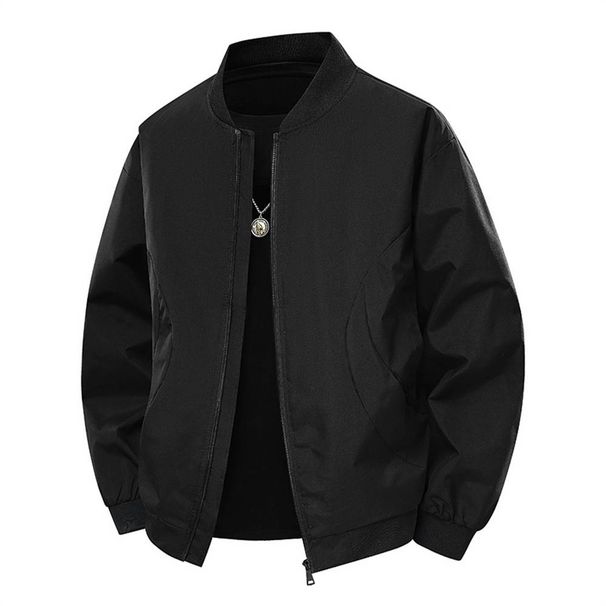 2025 Fashion Outerwear Flight Jacket Men's Stand Collar Pure Color Long Sleeve Casual Loose Sport Zipper Jacket_viptrois.com