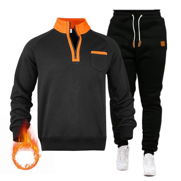 Men's Quarter-Zip Fleece Tracksuit Set – Slim Fit Pullover Hoodie & Joggers (Burgundy/Black/Charcoal/Navy/Light Grey)_viptrois.com