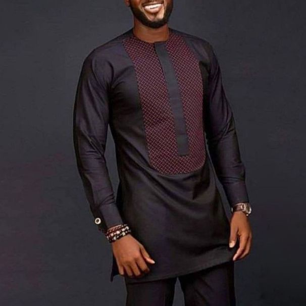 Men's moslem new ethnic style men's suit printed patchwork shirt and solid color pants men's casual suit_viptrois.com