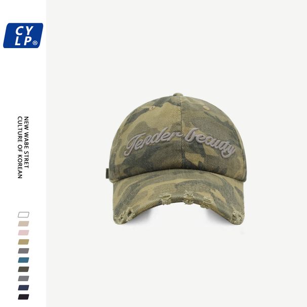 Original 3D Embroidered Lettering Baseball Cap - Distressed Washed Camouflage Design | Unisex Soft Top Snapback For Men & Women_viptrois.com