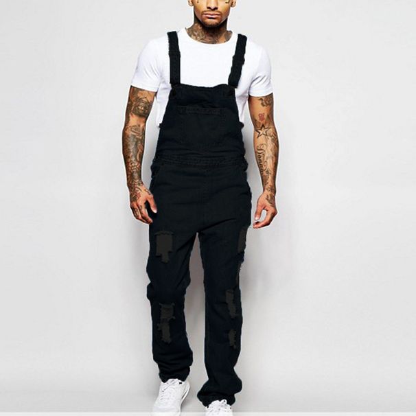 Men's Clothing Fashion Men's Strappy Denim Rompers Ripped Jeans Trousers_viptrois.com