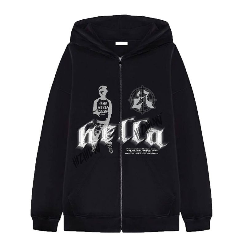 Street Hip Hop Gothic Y2K Black Zipper Hoodie 2022 Rock Harajuku Jacket Sweatshirt For Women_viptrois.com