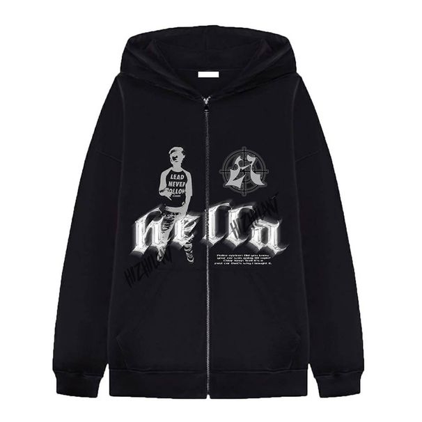 Street Hip Hop Gothic Y2K Black Zipper Hoodie 2022 Rock Harajuku Jacket Sweatshirt For Women_viptrois.com