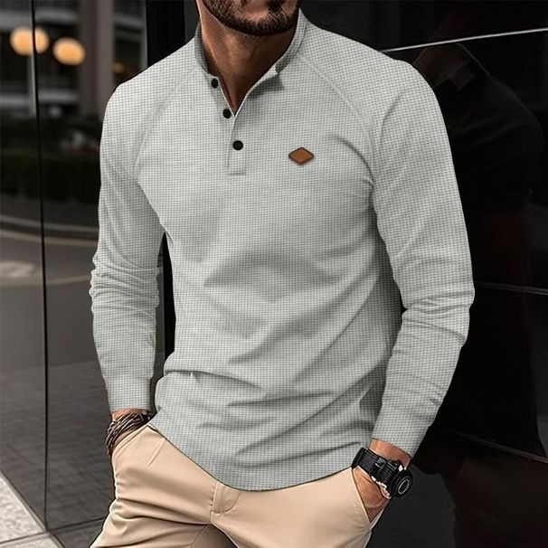Men's Clothing Casual Waffle Knit Long Sleeve Henley Shirt - Breathable, Lightweight & Quick-Dry, Relaxed Fit, Round Neck, Solid Colors (White, Navy)_viptrois.com
