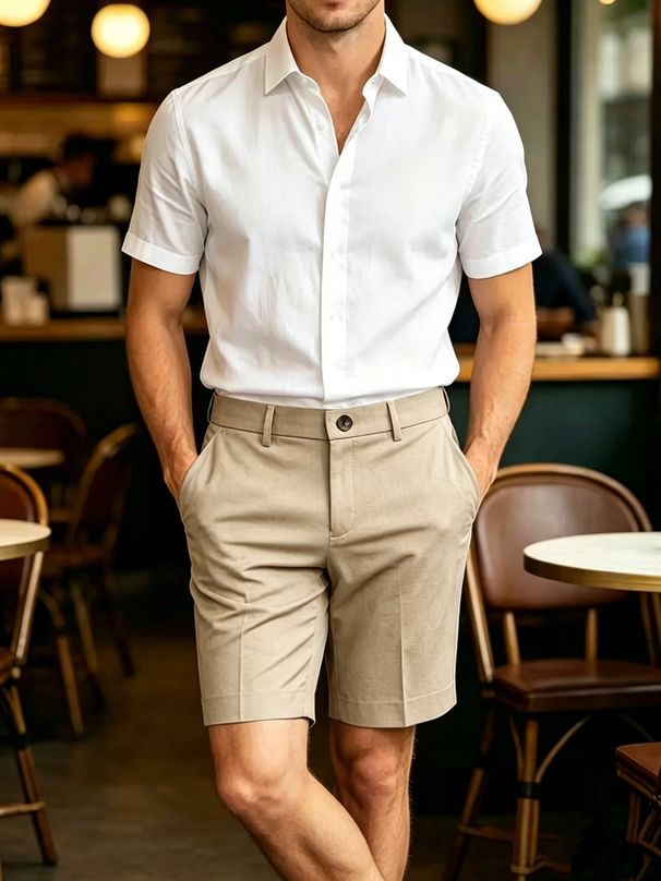 Summer Men's Casual Shorts Business Commuter Solid Color Five Point Pants Simple Versatile Dress Pants_viptrois.com