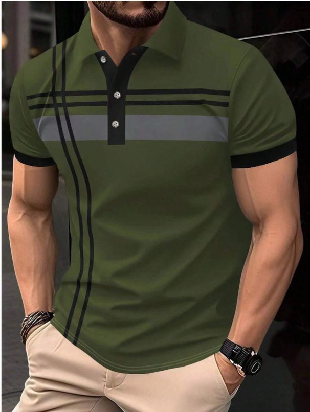 Men's Clothing Men's Striped Print Short Sleeved Polo Shirt Men's Casual Tops_viptrois.com