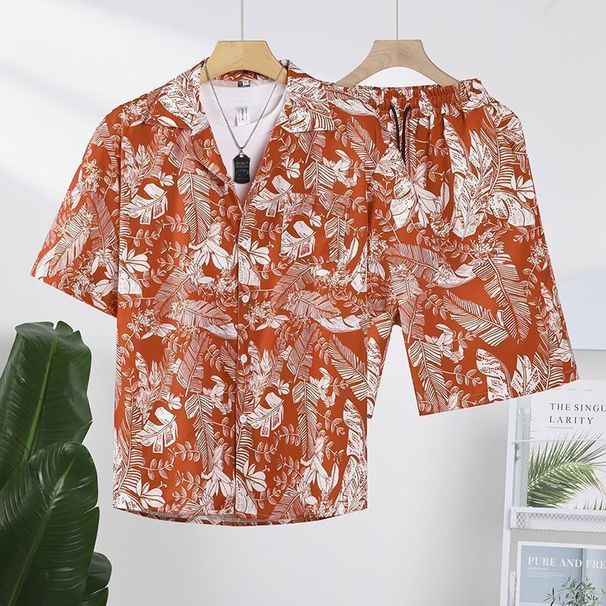 Men's Clothing Summer Large Size Hawaiian Shirt Shorts Loose Short Sleeve Quick Drying Beach Suit_viptrois.com