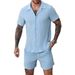 Men's Solid Color Shirt Casual Loose Short Sleeved Shorts Beach Suit_viptrois.com