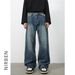 Men's Clothing Denim Solid Color Loose Wide Leg Straight Trousers_viptrois.com