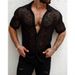 Men's Clothing Street Popular Men's Lace Shirt Short Sleeve Transparent Button Summer Leisure Holiday Hollow Perspective_viptrois.com