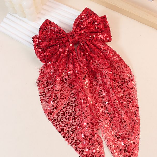 European And American New Sequins Double Layer Mesh Oversized Bow Spring Clip Long Floating Headdress Hairpin Fashionable Daily Girls_viptrois.com