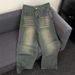 Petite American High Street Hot Girl Jeans For Autumn, Retro Loose Fit, Slimming, High Waisted Straight Leg Wide Leg Floor Length Pants_viptrois.com