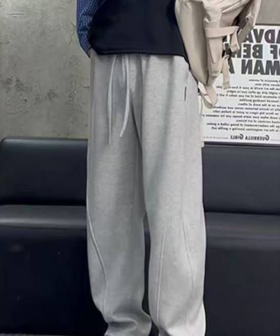 Men's Clothing Relaxed, Heavyweight Sweatpants, Straight Leg, Drawstring, Wide Leg, Curved Trousers, Loose Fitting Washed Athletic Pants._viptrois.com