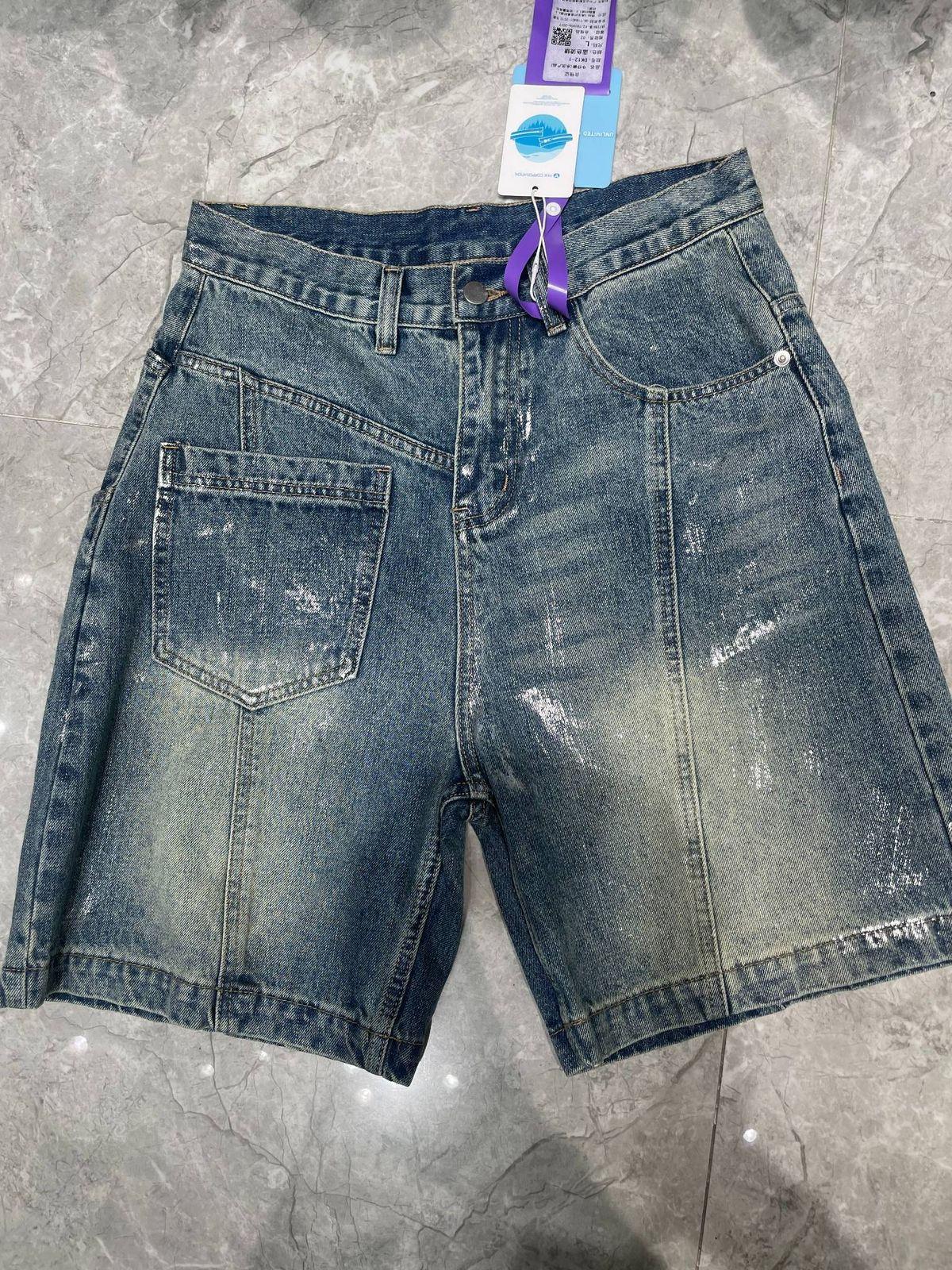 Unisex Summer Denim Shorts 2026 Retro American Patchwork Design Loose Fit Five Point mid Waist Blue with Pockets Machine Washable_viptrois.com