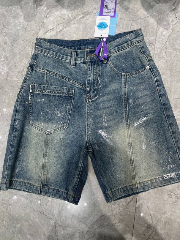 Unisex Summer Denim Shorts 2026 Retro American Patchwork Design Loose Fit Five Point mid Waist Blue with Pockets Machine Washable_viptrois.com