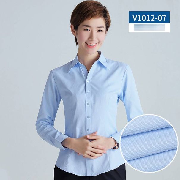 Women's Slim Fit V-Neck Long Sleeve Cotton Blouse Professional Office Shirt For Interview Workwear (Multiple Colors & Patterns Available)_viptrois.com