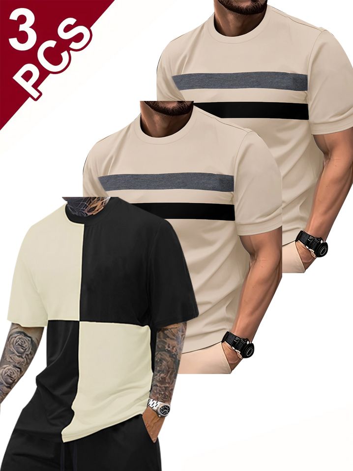 Men's Clothing 3 T-shirts Of Different Designs, Casual And Versatile_viptrois.com