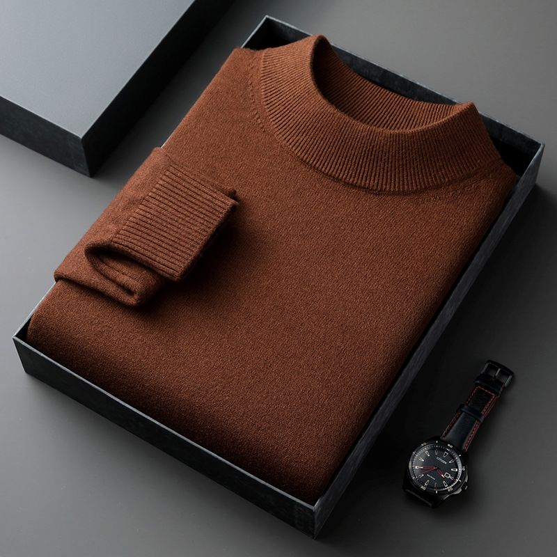 Men's Knitted Sweater, Solid Color, Long Sleeve, High Neck, Casual, Stylish, Versatile, Skin Friendly Sweater_viptrois.com
