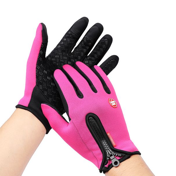 Cycling Gloves Touch Screen Gloves Women's Outdoor Winter Warm Fleece Ski PU Zipper Waterproof Men's Motorcycle Riding Sports Gloves_viptrois.com