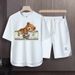 Men's Clothing 2024 Waffle Casual Summer Suit Men's Loose Teen Short sleeved T shirt Shorts Handsome Two piece Suit_viptrois.com